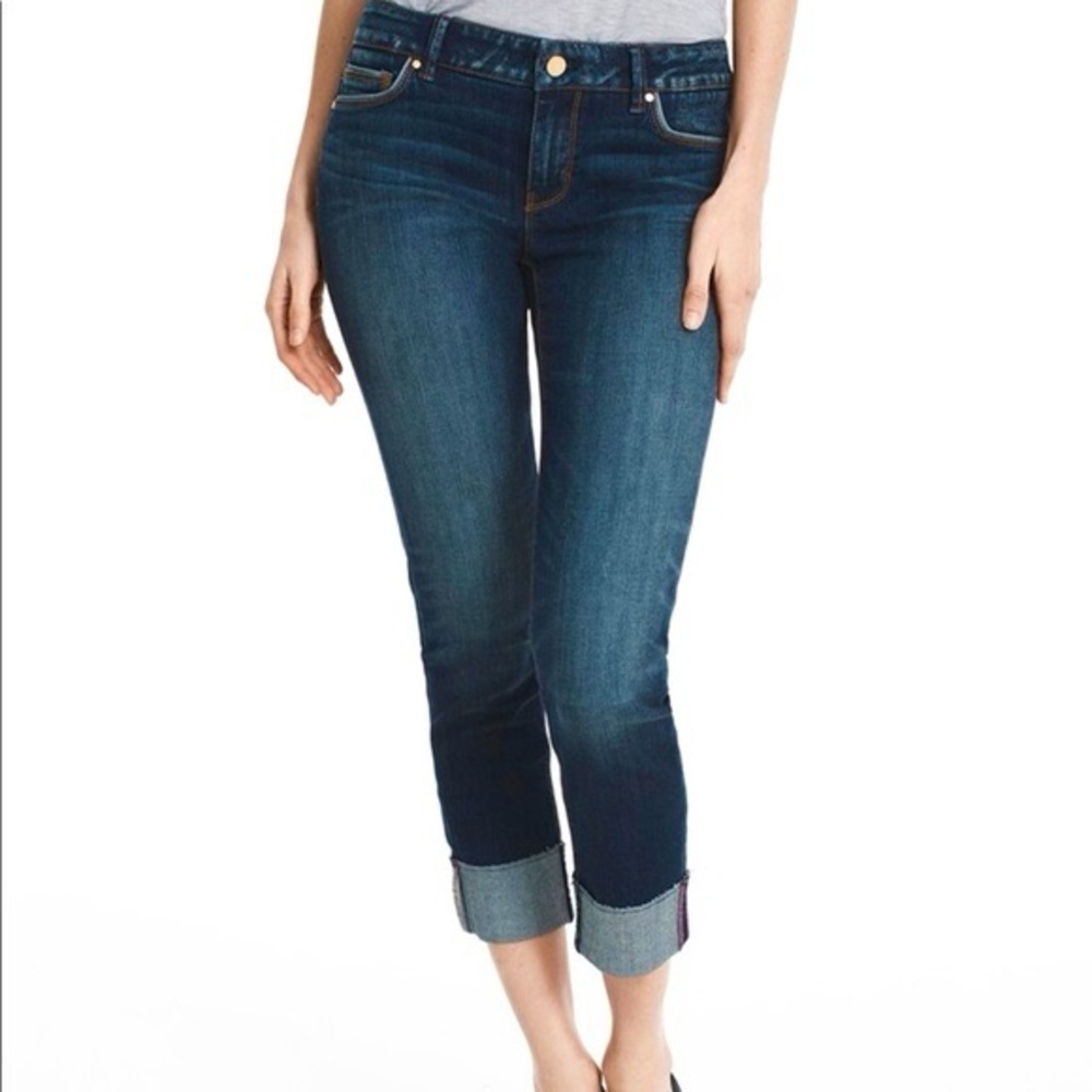 White House Black Market Women's Slim Crop Wide Cuff Medium Dark Wash Je…